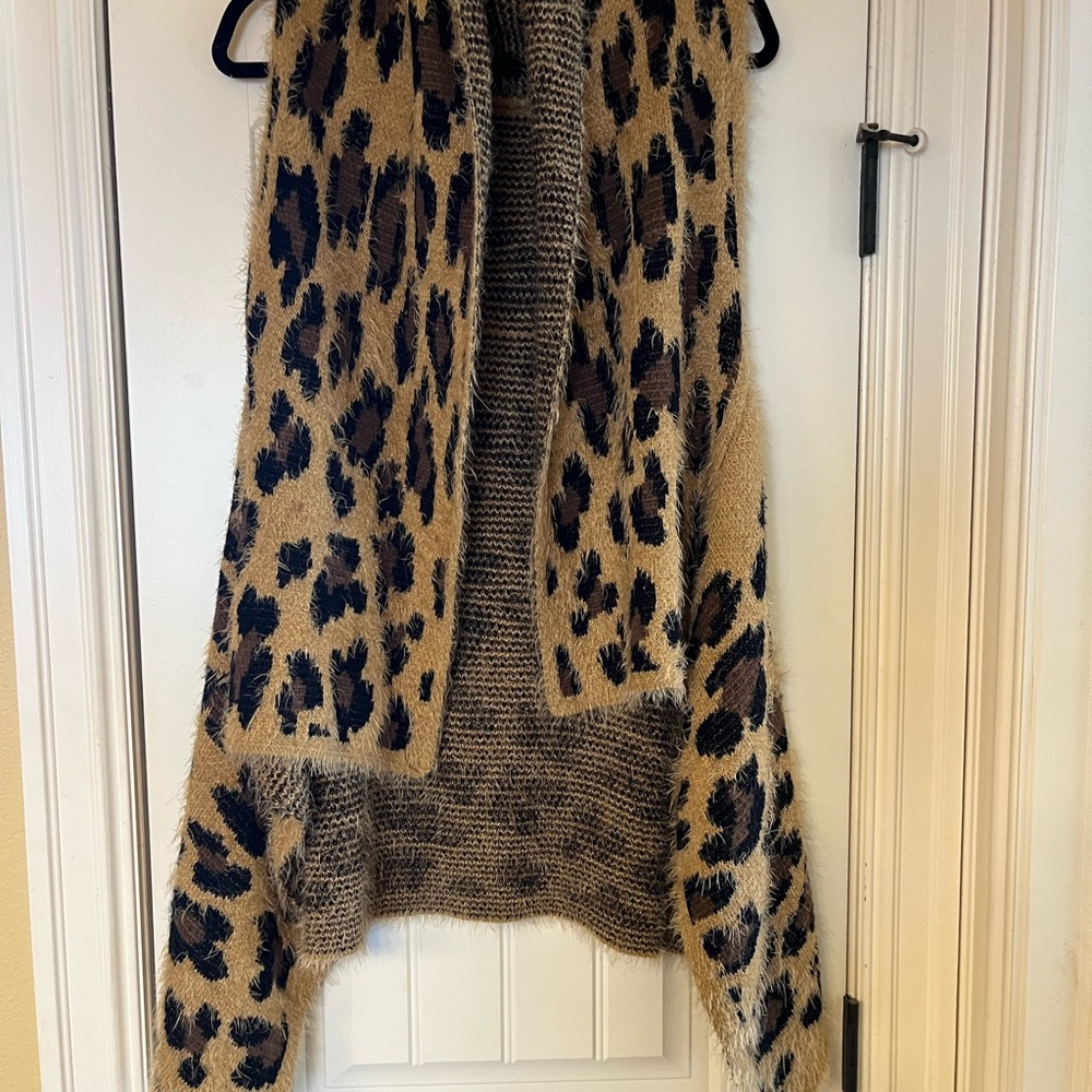 Tan and Black Animal Print Shrug Sweater